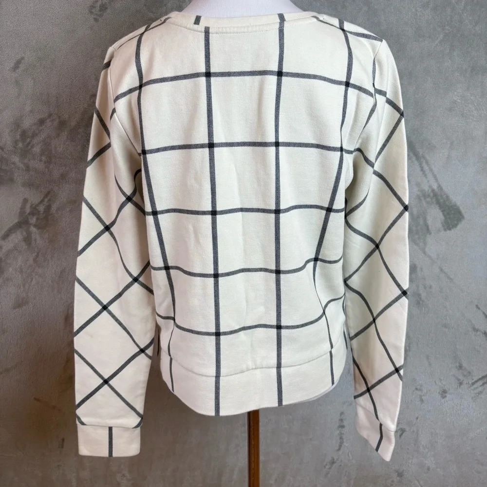 LOFT Ann Taylor Windowpane Plaid Cream and Black Grid Pattern Sweater Sz M